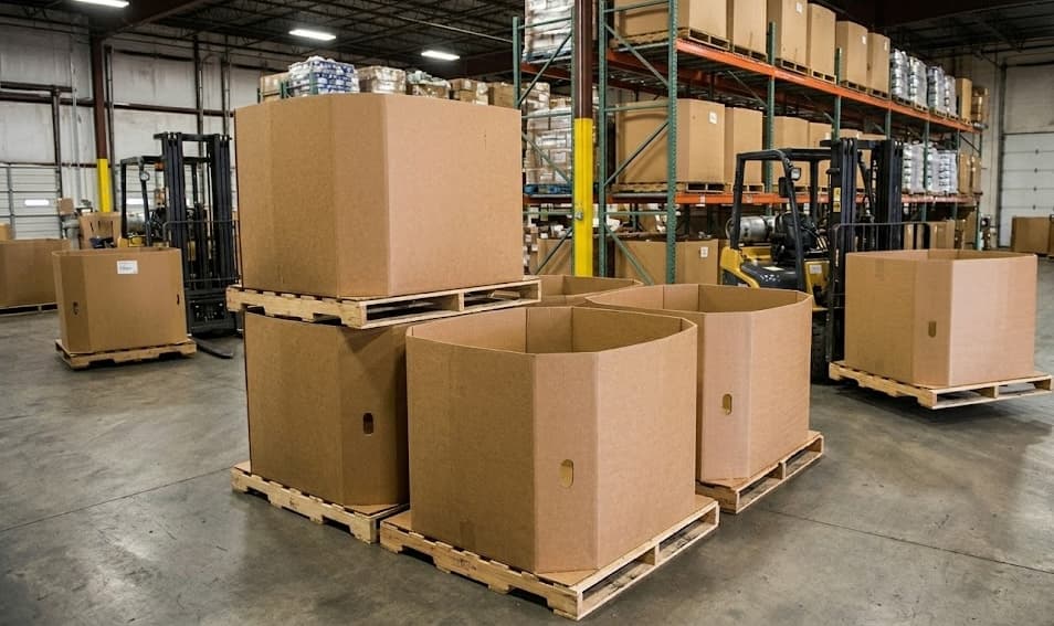 Gaylord boxes close-up in processing area